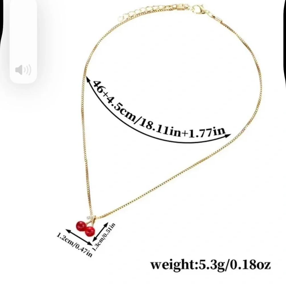 Elegant Gold Color & Cherry Pendant Necklace - NWOT